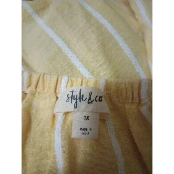 Style & Co‎ Linen Blend Blouse Peasant Beachy Cruise Wear Yellow Size 1X - Picture 5 of 6